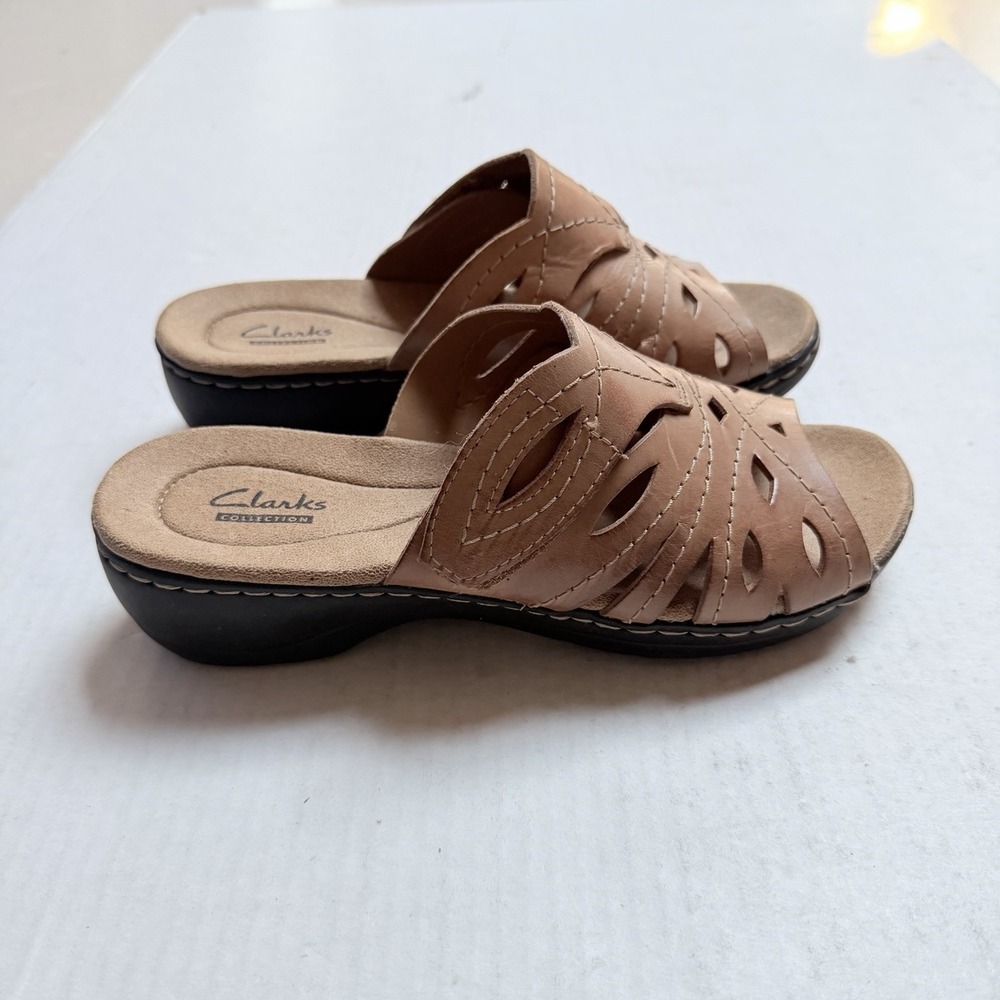 Clarks Bendables Sandals Leather Comfort Slip On Wedge Slide Womens Size 6 W